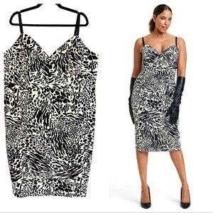 Sergio Hudson Women's Animal Print Bustier Midi dress NWT  Black/White 2X